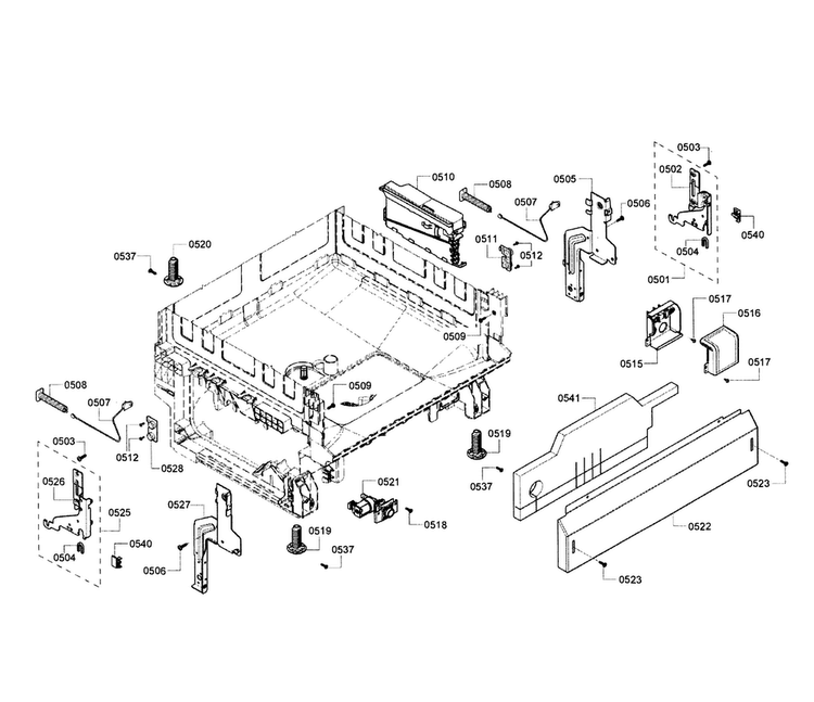 Base Assy Diagram and Parts List for SHE3AR75UC 14 Bosch Dishwasher