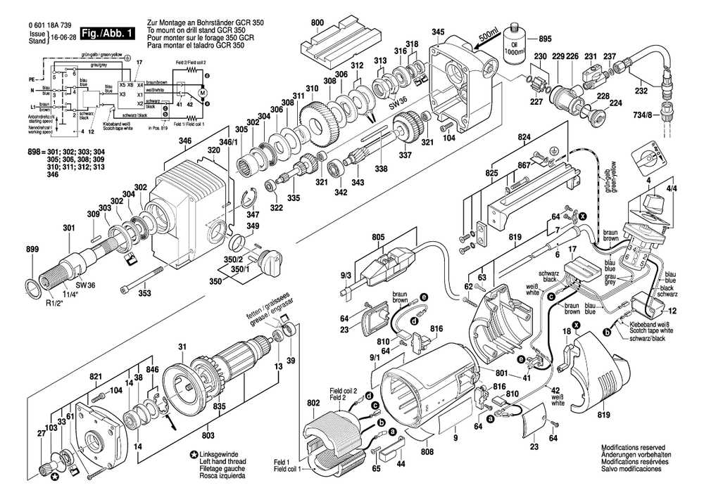 Section 1 Diagram and Parts List for 060118A739  Bosch Drill