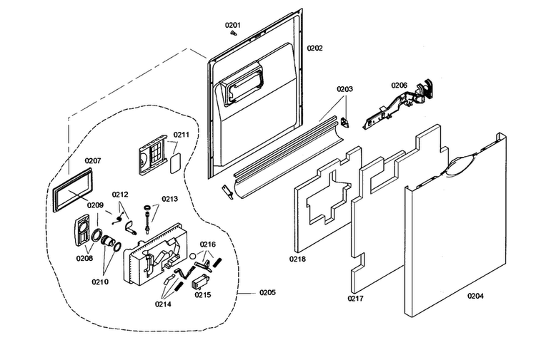 Door Assy Diagram and Parts List for SHE46C05UC 43 Bosch Dishwasher