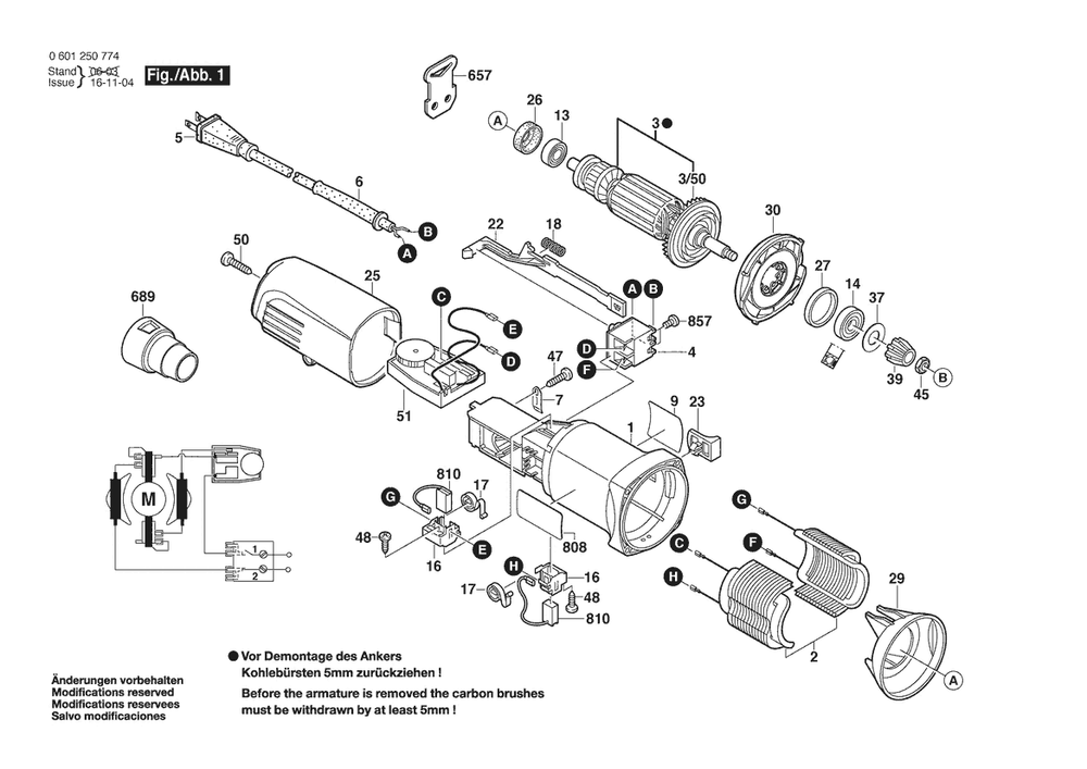 Section 1 Diagram and Parts List for 0601250774  Bosch Orbital or Palm Sander