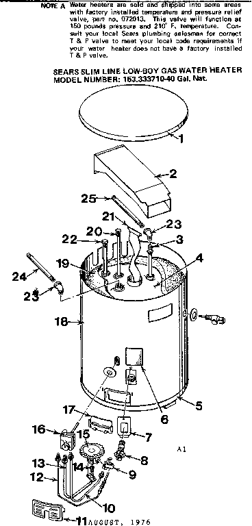 Replacement Parts Diagram and Parts List for 153333710  Kenmore Water Heater