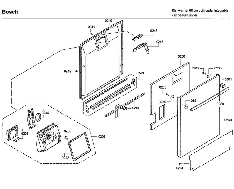 Door Diagram and Parts List for SHX9PT75UC 80 Bosch Dishwasher