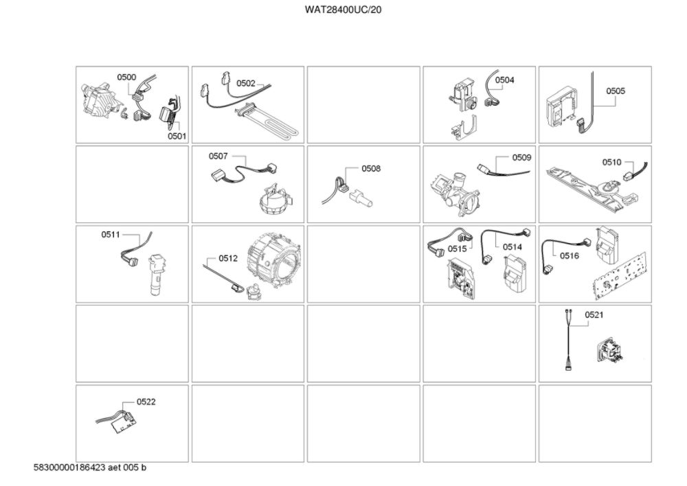 Cable Harnesses Diagram and Parts List for WAT28400UC 20 Bosch Washer
