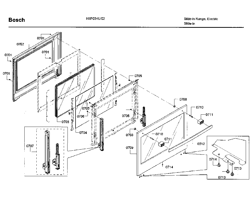 Door asy Diagram and Parts List for HIIP054U 02 Bosch Range