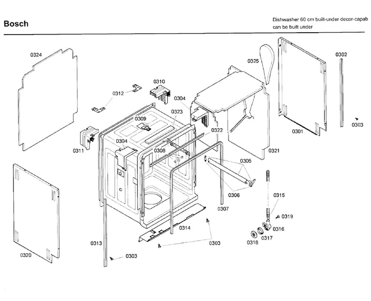 Frame Diagram and Parts List for SHE99C05UC 46 Bosch Dishwasher