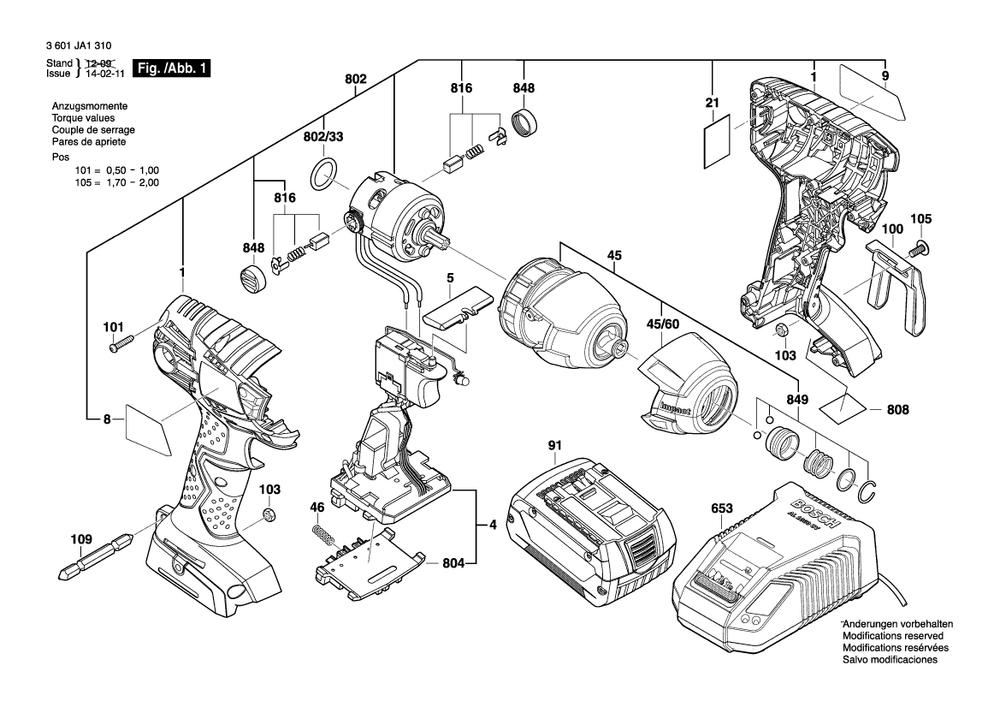 Page A Diagram and Parts List for 25618 3601JA1310 Bosch Wrench