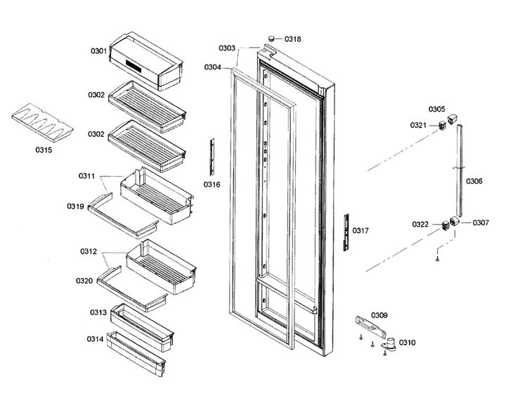 Door 2 Diagram and Parts List for B22CS50SNB 03 Bosch Refrigerator