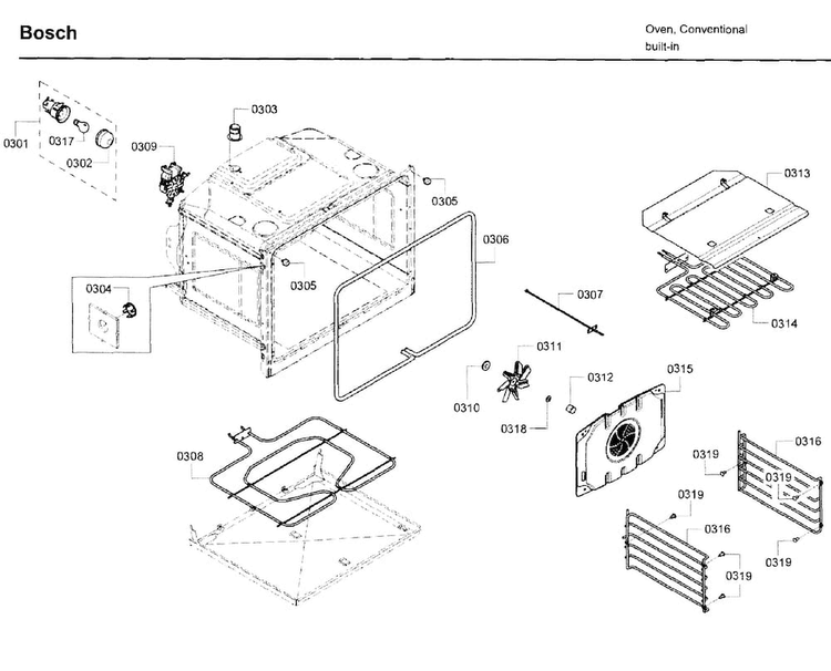Inner Parts Diagram and Parts List for HBL3460UC 09 Bosch Wall Oven