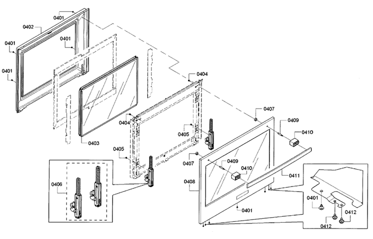Door Diagram and Parts List for HBL5351UC 01 Bosch Wall Oven