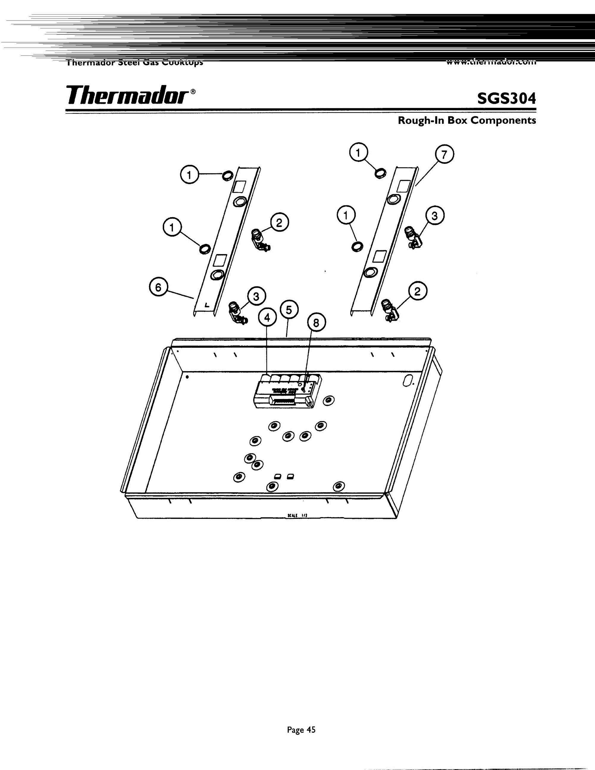 44 - ROUGH-IN BOX COMPONENTS Diagram and Parts List for SGS304ZS  Bosch Range