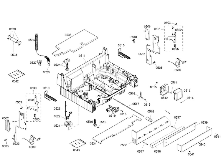 Base Diagram and Parts List for SHX57C05UC 36 Bosch Dishwasher
