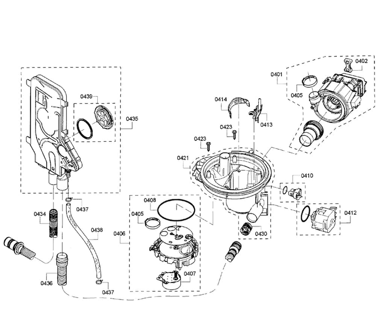Pump Assy Diagram and Parts List for SHV68T53UC 01 Bosch Dishwasher