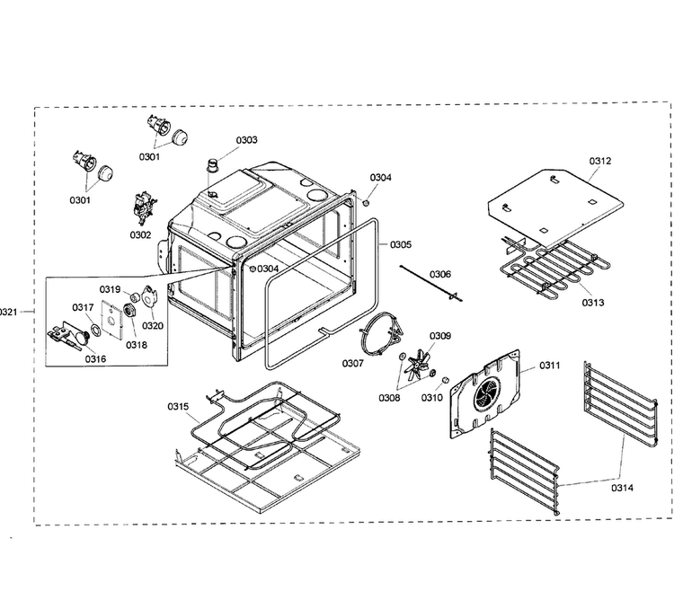 Oven Assy Diagram and Parts List for HBN5450UC 01 Bosch Wall Oven