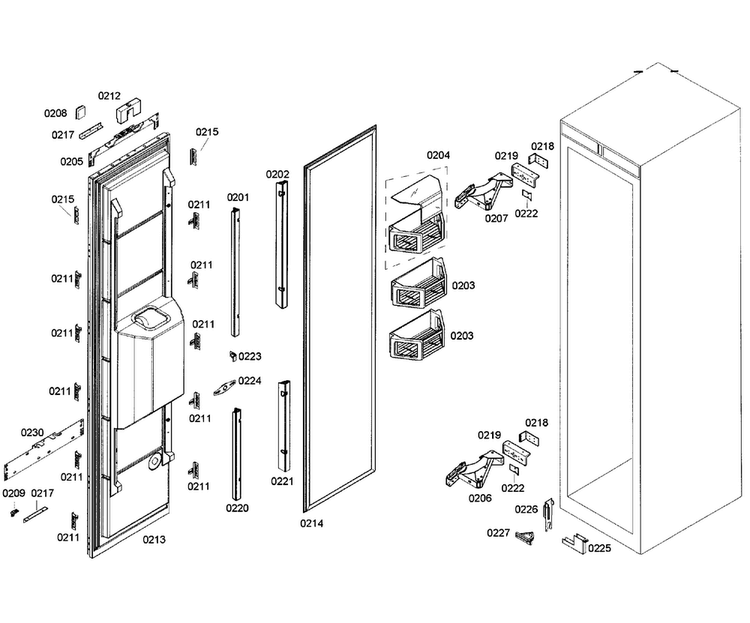 Door Assy Diagram and Parts List for T18ID80NLP 40 Thermador Freezer