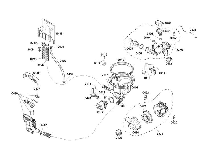 Pump Assy Diagram and Parts List for SHE46C06UC 33 Bosch Dishwasher