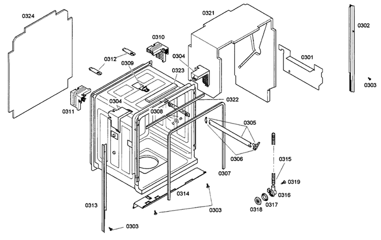 Cabinet Assy Diagram and Parts List for SHX98M09UC 53 Bosch Dishwasher