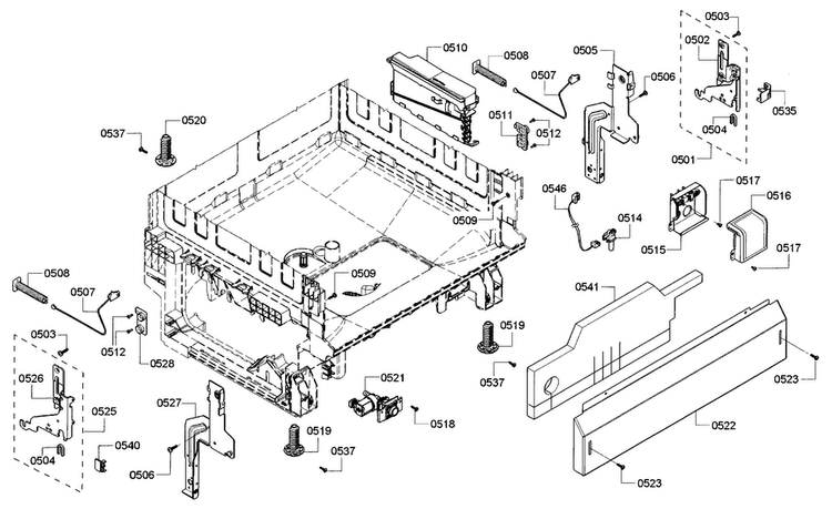 Base Diagram and Parts List for SHX4AT55UC 20 Bosch Dishwasher