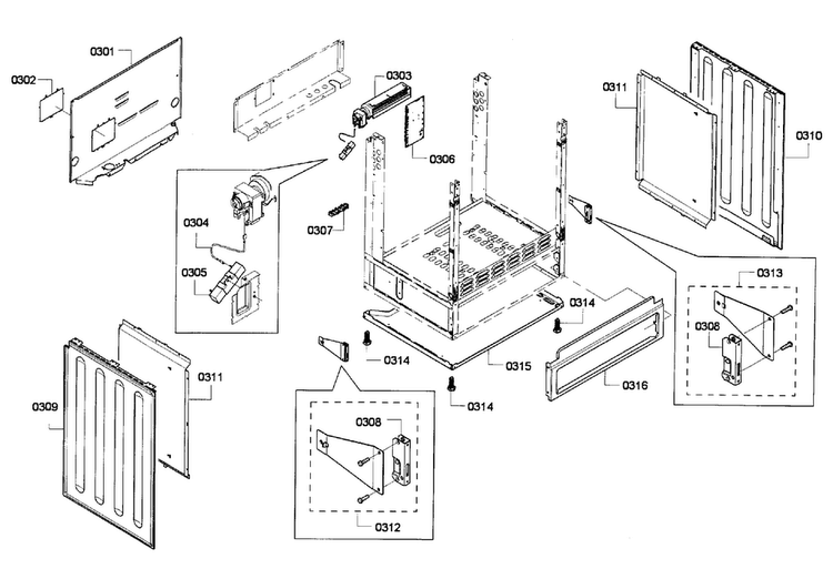 Frame Assy Diagram and Parts List for HEI7052U 04 Bosch Range