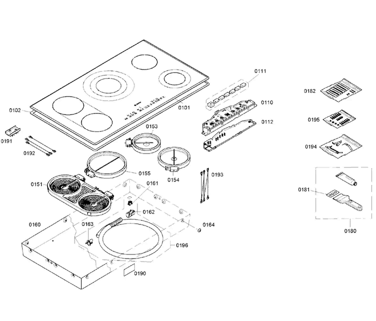 Cooktop Diagram and Parts List for NET9652UC 01 Bosch Cooktop