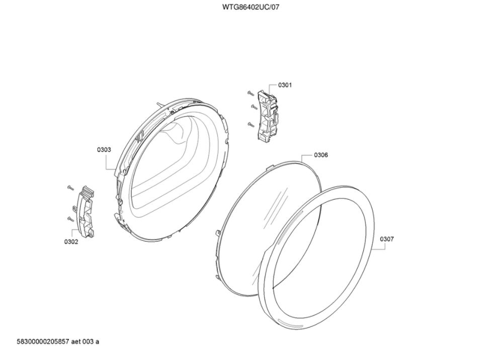Door Diagram and Parts List for WTG86402UC 07 Bosch Dryer