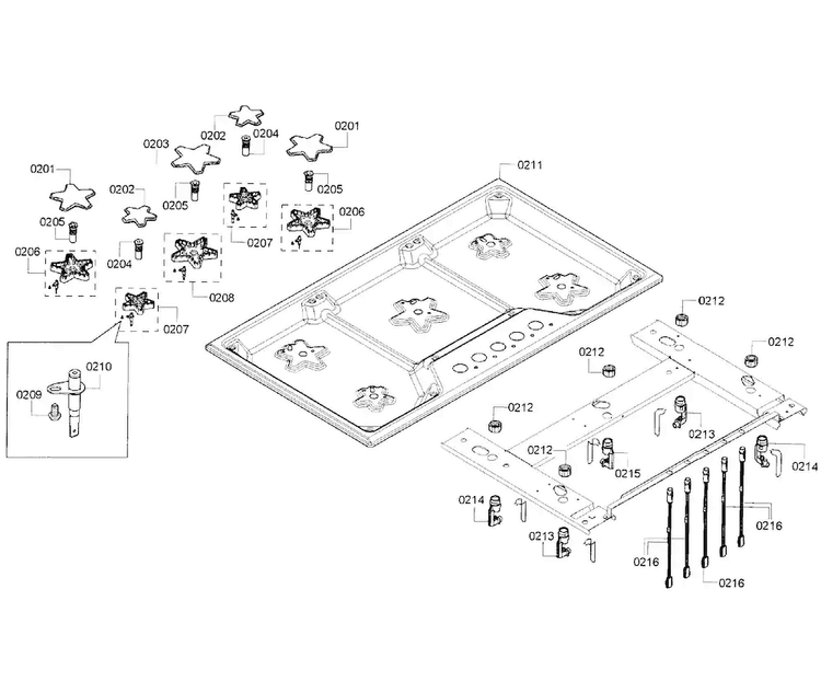Burners Diagram and Parts List for SGS365FS 03 Thermador Cooktop