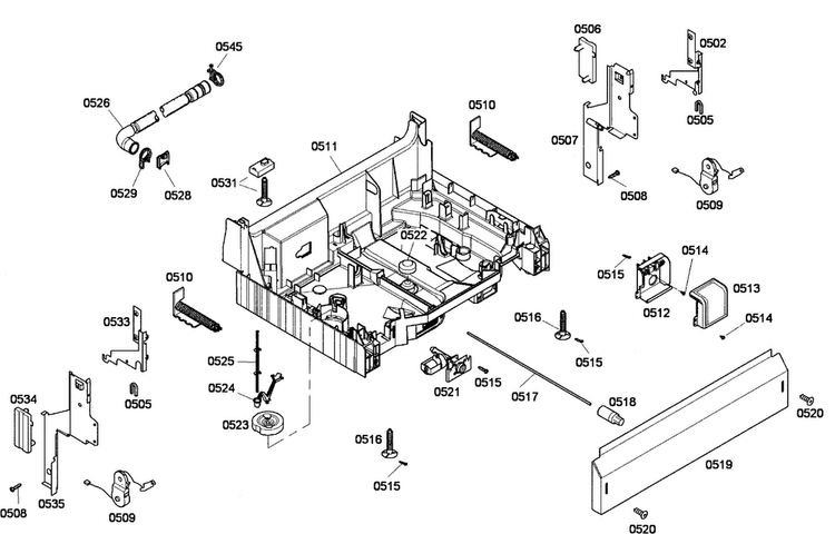 Base Assy Diagram and Parts List for SHE43F02UC 53 Bosch Dishwasher