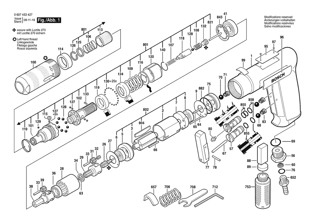 Section 1 Diagram and Parts List for 0607453427  Bosch Screwdriver