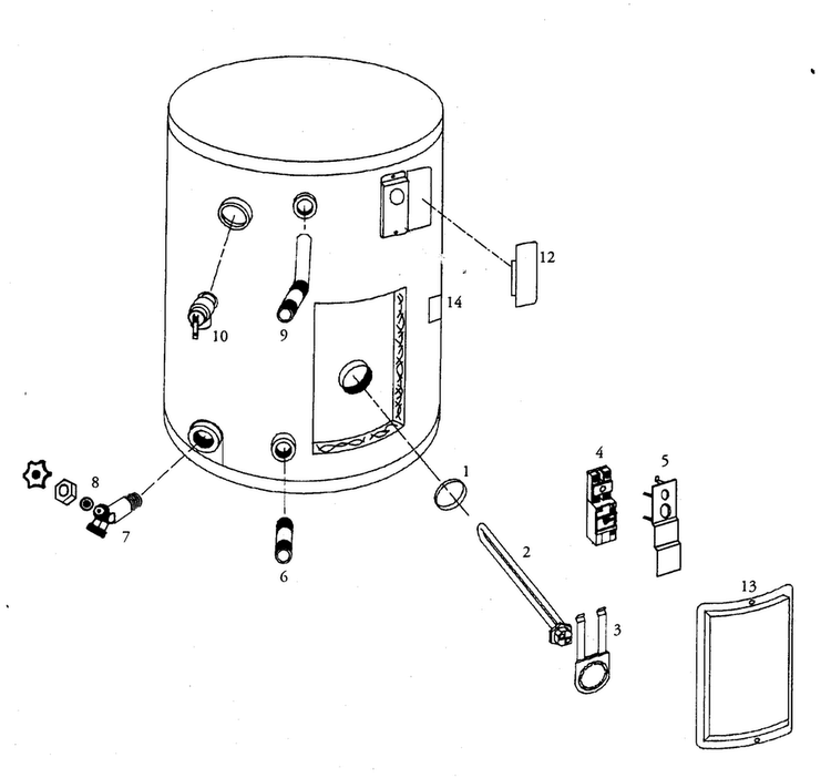Water Heater Diagram and Parts List for 153326030  Kenmore Water Heater