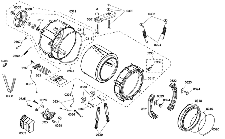 Drum Assy Diagram and Parts List for WFMC220BUC 13 Bosch Washer