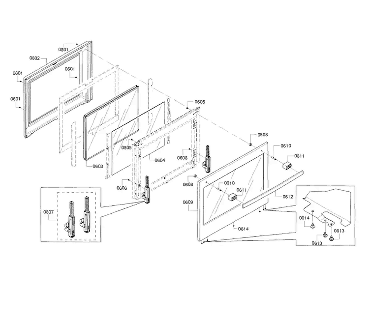 Door Assy Diagram and Parts List for HEI8054U 01 Bosch Range