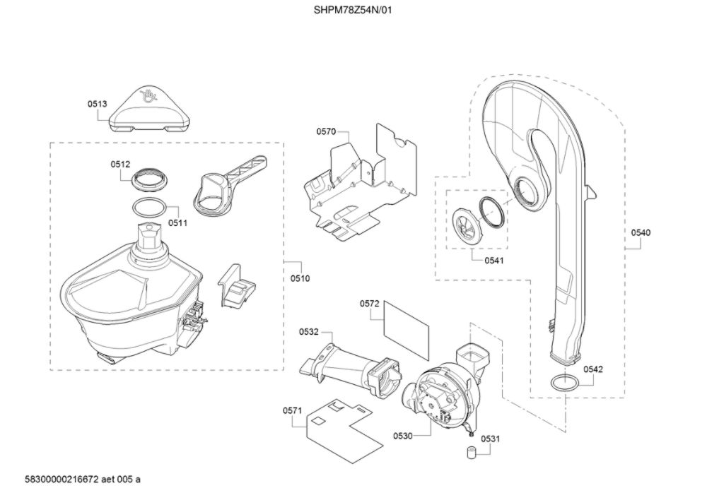 Zeolite Container/Ventilation Duct/Fan Diagram and Parts List for SHPM78Z54N 01 Bosch Dishwasher