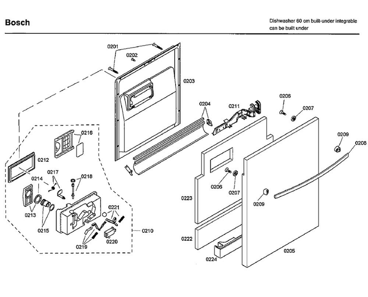 Door Diagram and Parts List for SHX33A05UC 40 Bosch Dishwasher