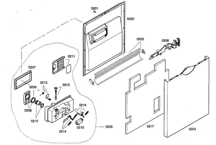 Door Assy Diagram and Parts List for SHE44C06UC 22 Bosch Dishwasher