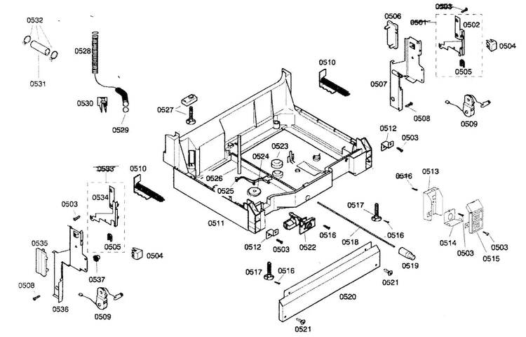 Base Assy Diagram and Parts List for SHX33A05UC 21 Bosch Dishwasher