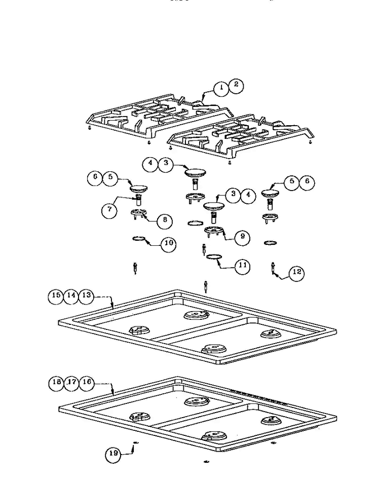 Gas Maintop Diagram and Parts List for RDDS30V  Thermador Range