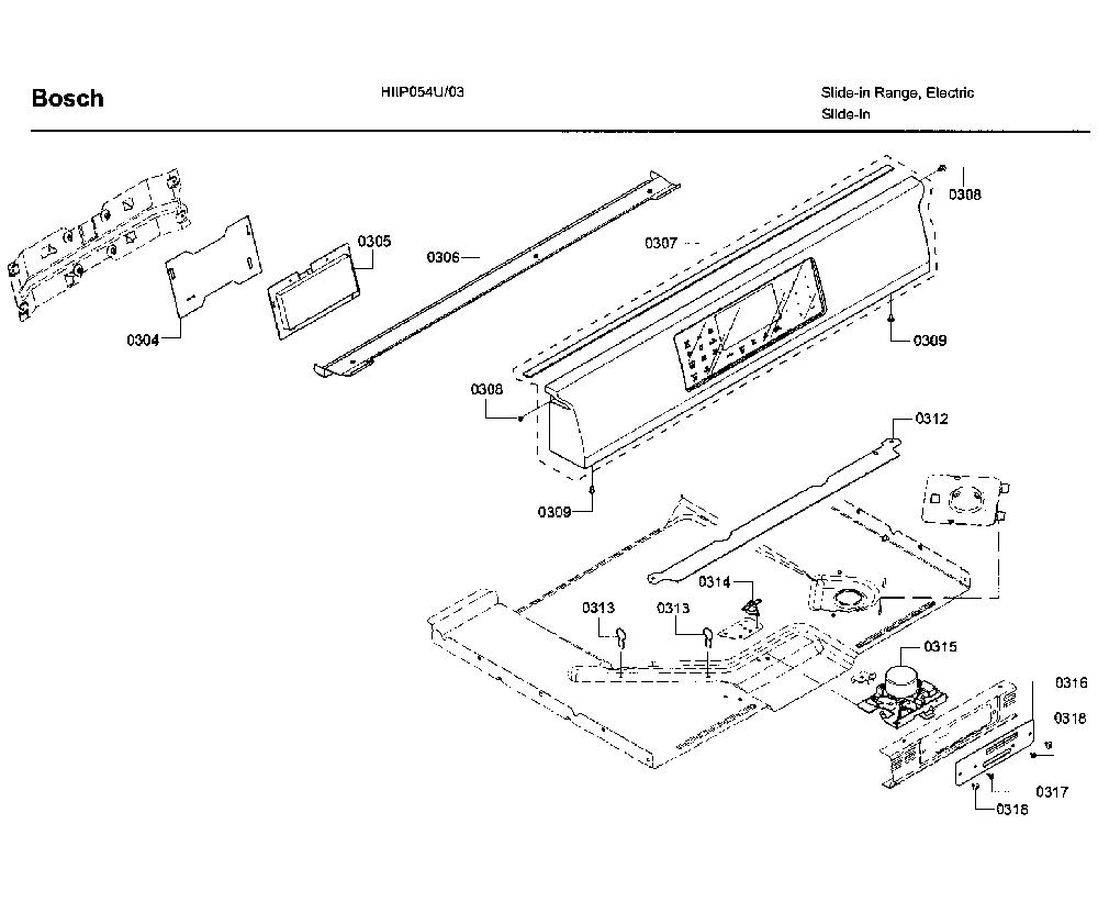 Control panel Diagram and Parts List for HIIP054U 03 Bosch Range