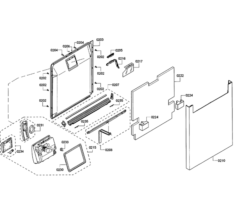 Door Assy Diagram and Parts List for SHE68T52UC 01 Bosch Dishwasher
