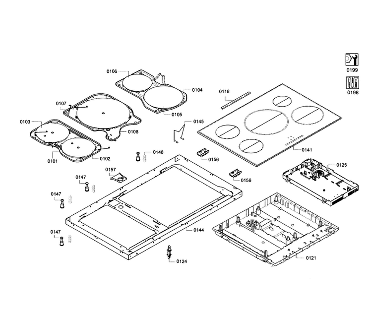 Cooktop Assy Diagram and Parts List for NIT5666UC 01 Bosch Cooktop