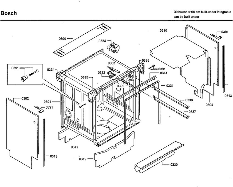 Cabinet Diagram and Parts List for SHX7ER55UC 73 Bosch Dishwasher