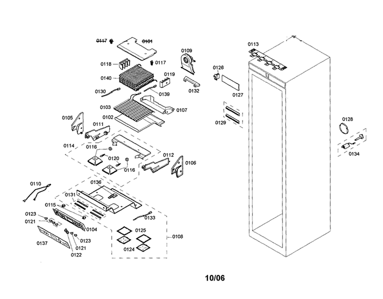 Freezer Section Diagram and Parts List for T18IF70CSS-01  Thermador Freezer