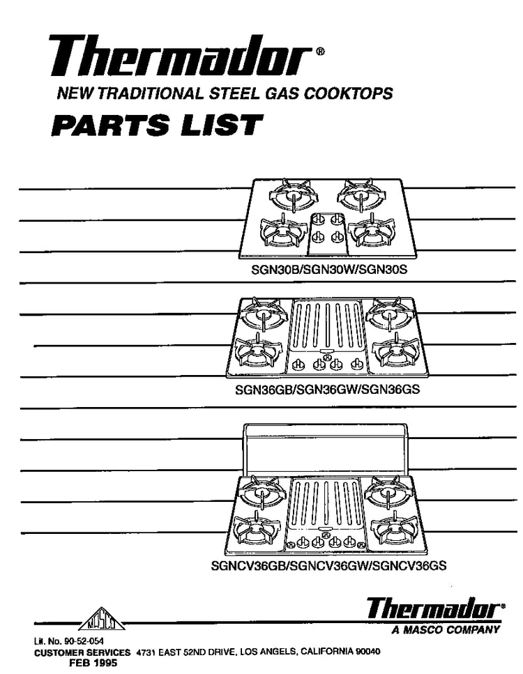 Section 4 Diagram and Parts List for SGNCV36GB  Thermador Cooktop