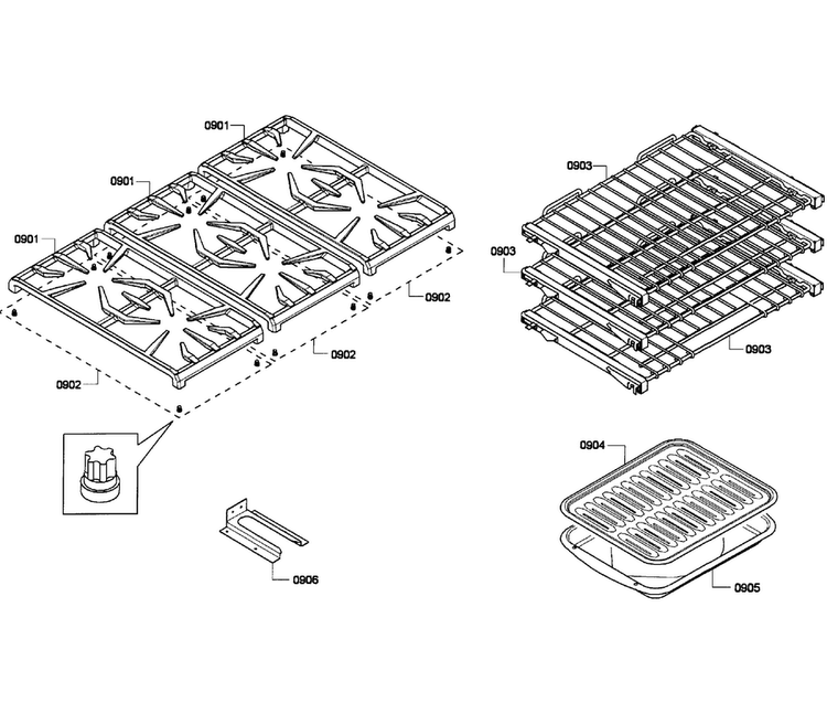 Grates/shelfs Diagram and Parts List for PRD366GHU 02 Thermador Range