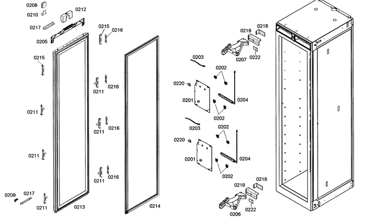 Door Assy Diagram and Parts List for B24IW50NSP 05 Bosch Freezer