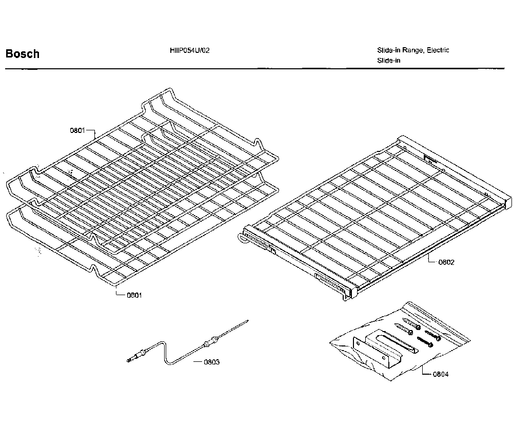 Rack Diagram and Parts List for HIIP054U 02 Bosch Range