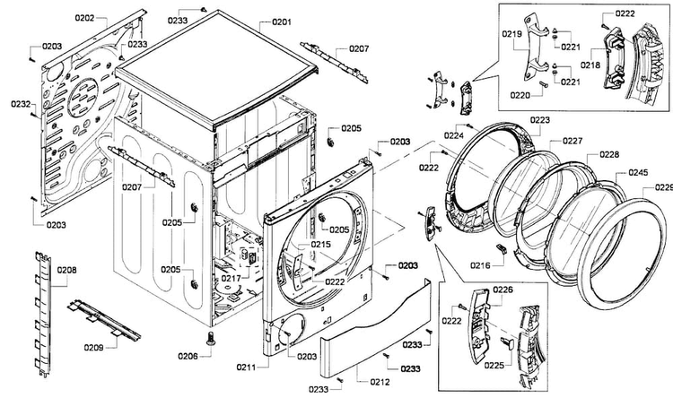 Cabinet Assy Diagram and Parts List for WTVC8330US 09 Bosch Dryer