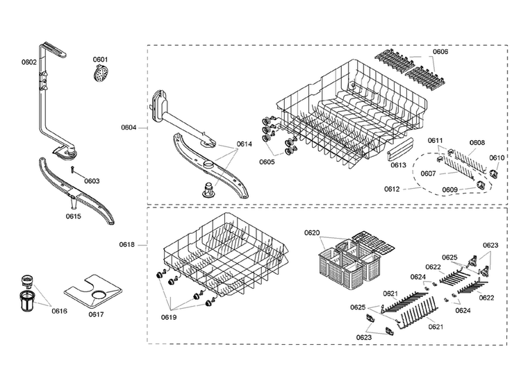 Rack Assy Diagram and Parts List for SHE46C05UC 33 Bosch Dishwasher