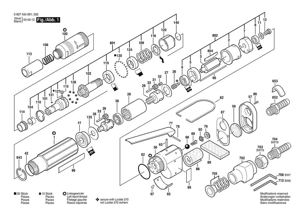 Section 1 Diagram and Parts List for 0607454002  Bosch Screwdriver