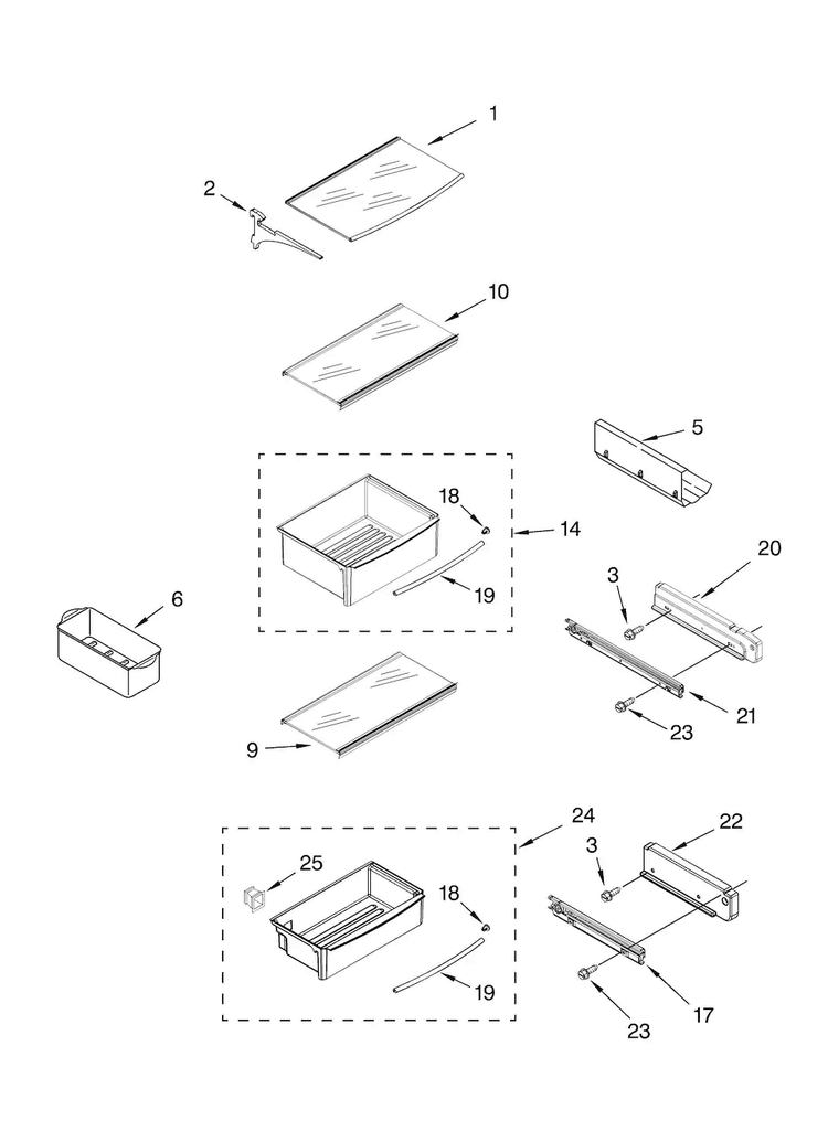 Refrigerator Shelf Parts Diagram and Parts List for KBUDT4265E 04 Thermador Refrigerator