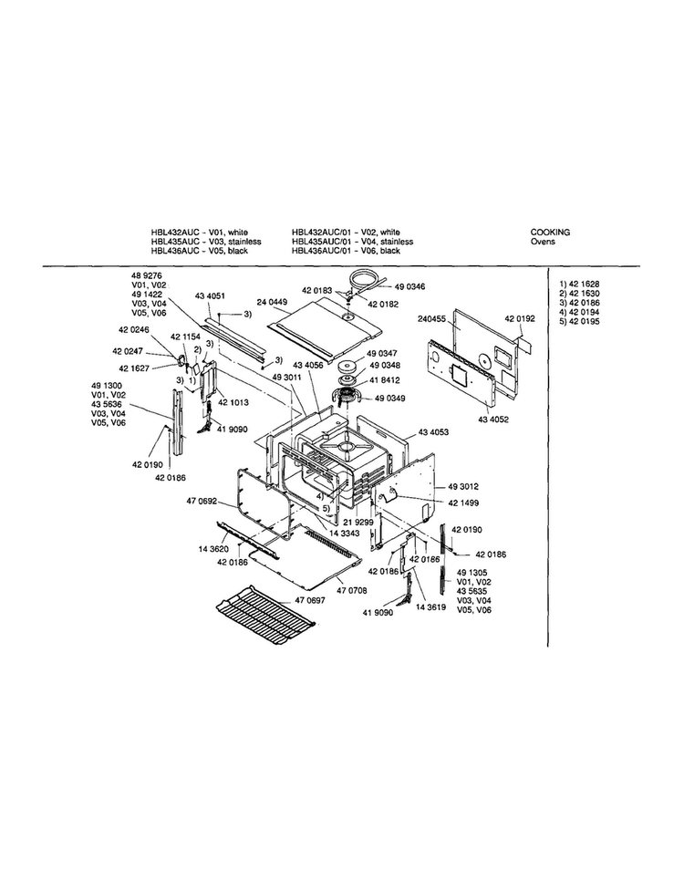 Body Diagram and Parts List for HBL436AUC 01 Bosch Wall Oven