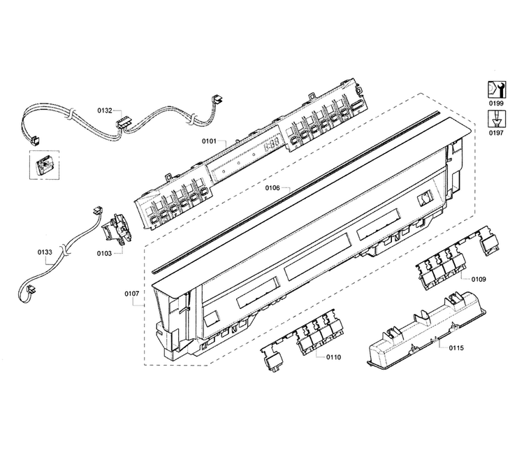 Control Panel Diagram and Parts List for SHE53T55UC 02 Bosch Dishwasher